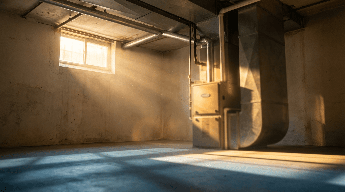 New furnace installation in residential basement